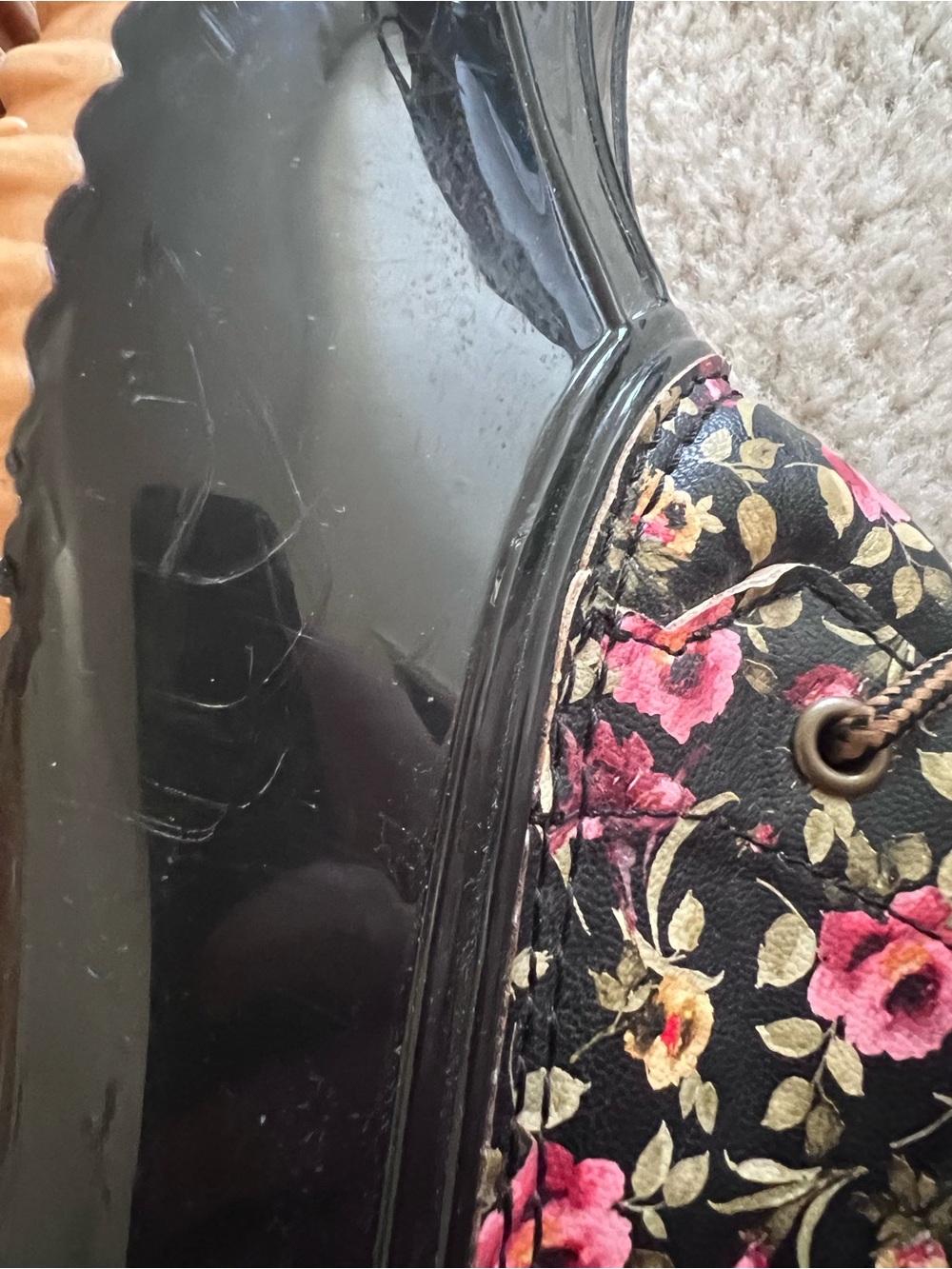 Sporto Brown Rubber with Pink Floral Lace-Up Rain & Snow Boots Women 9 GUC - Picture 5 of 12